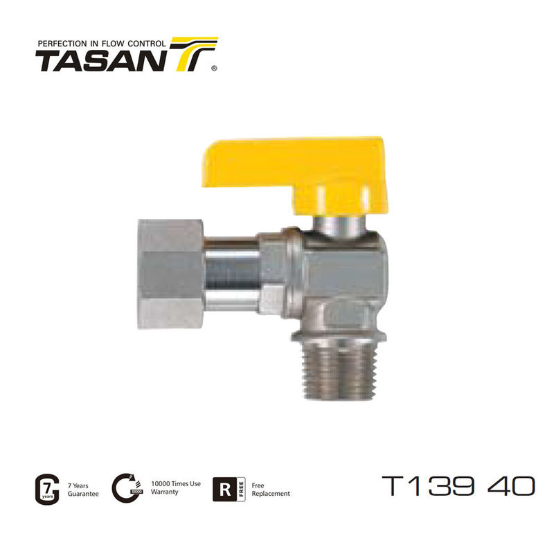 Vanne de gaz en laiton d'angle de connexion mâle X femelle avec écrou pivotant anti-fuite T139 40